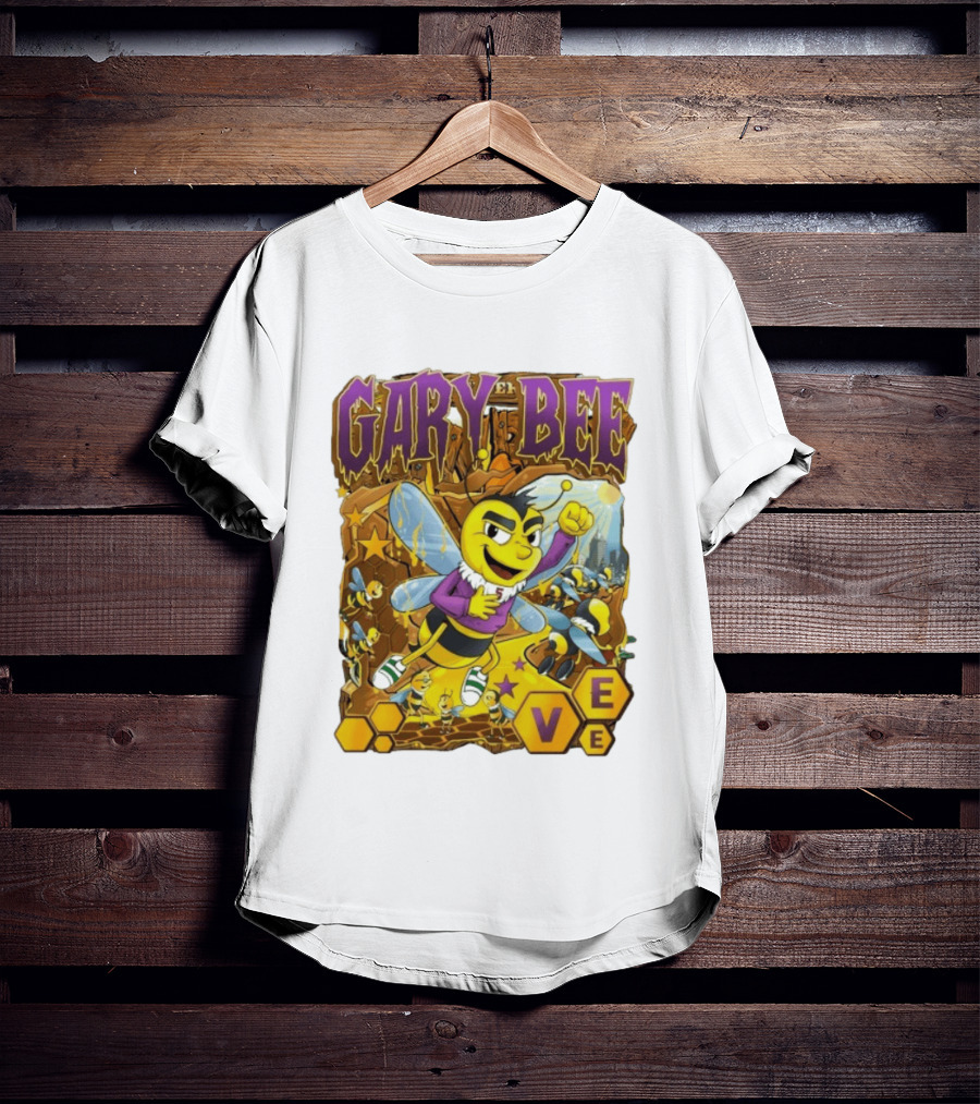 Gary Bee Cartoon Bee Character In Purple Jersey With Stars And Soccer T-Shirt