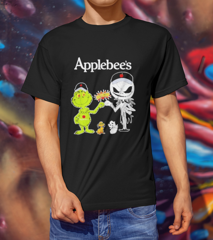 Applebee's Grinch And Jack Skellington Fist Bump Halloween Bash T-Shirt