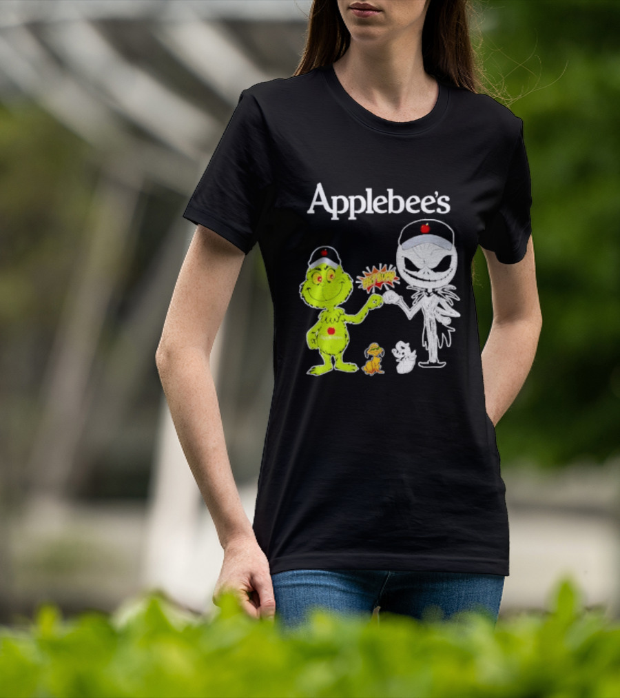 Applebee's Grinch And Jack Skellington Fist Bump Halloween Bash T-Shirt