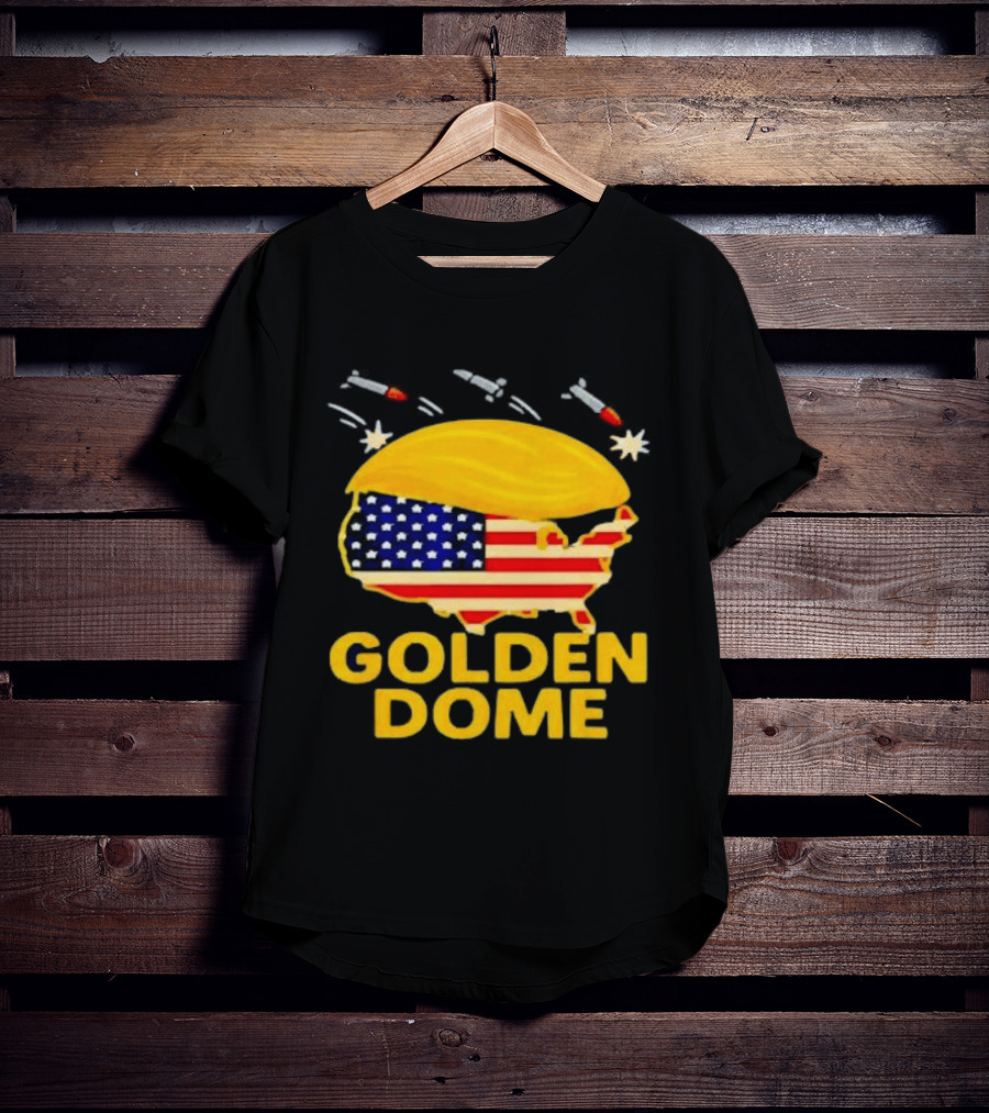 Golden Dome USA Map Trump Hair Shield With Stars And Stripes T-Shirt