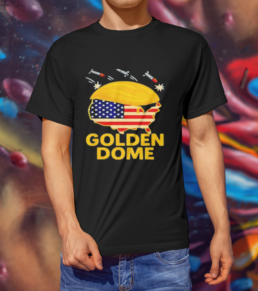 Golden Dome USA Map Trump Hair Shield With Stars And Stripes T-Shirt