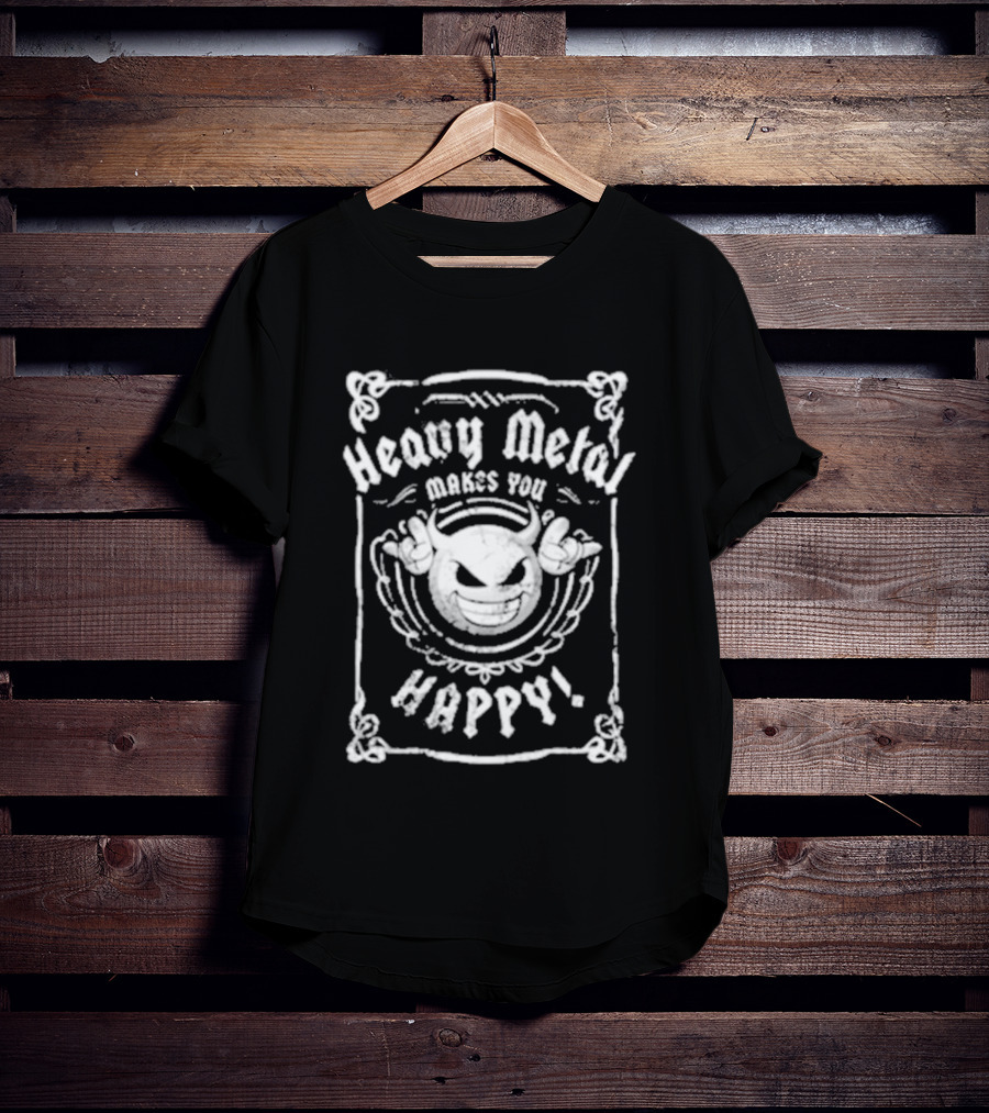 Heavy Metal Makes You Happy Smiling Devil Horns T-Shirt