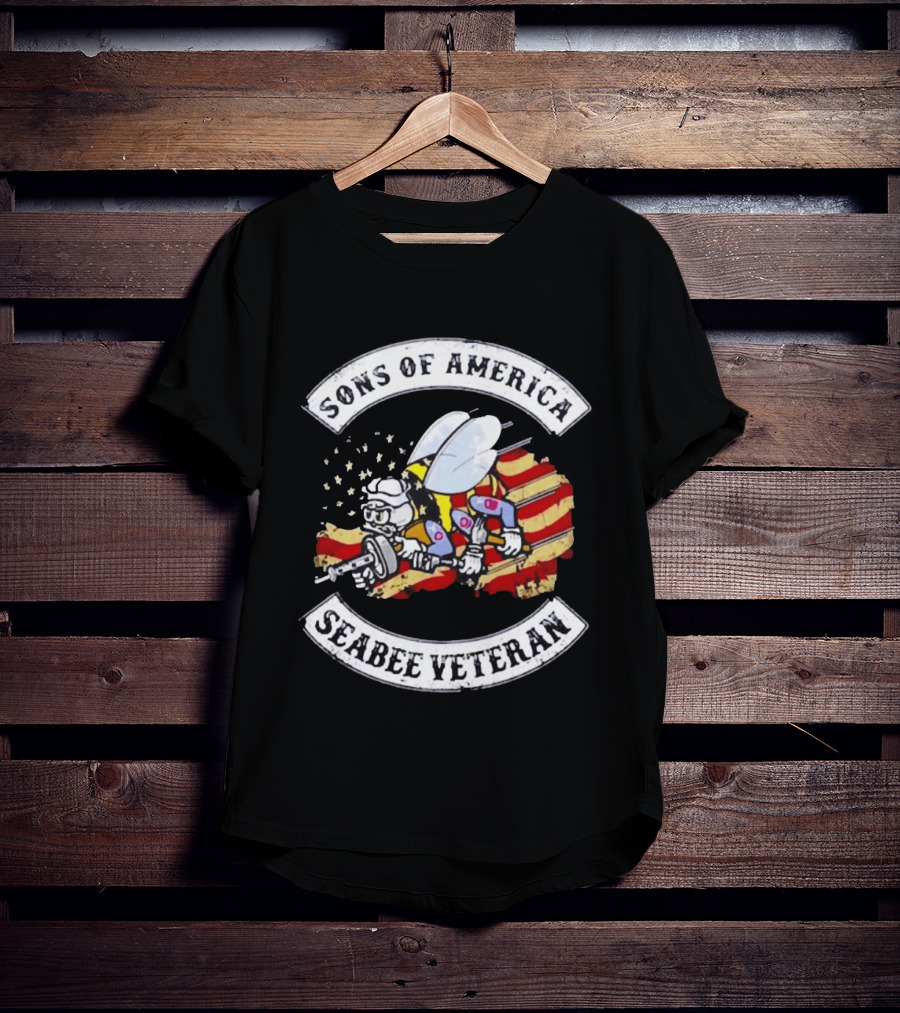 Sons Of America Seabee Veteran US Flag Military Pride T-Shirt