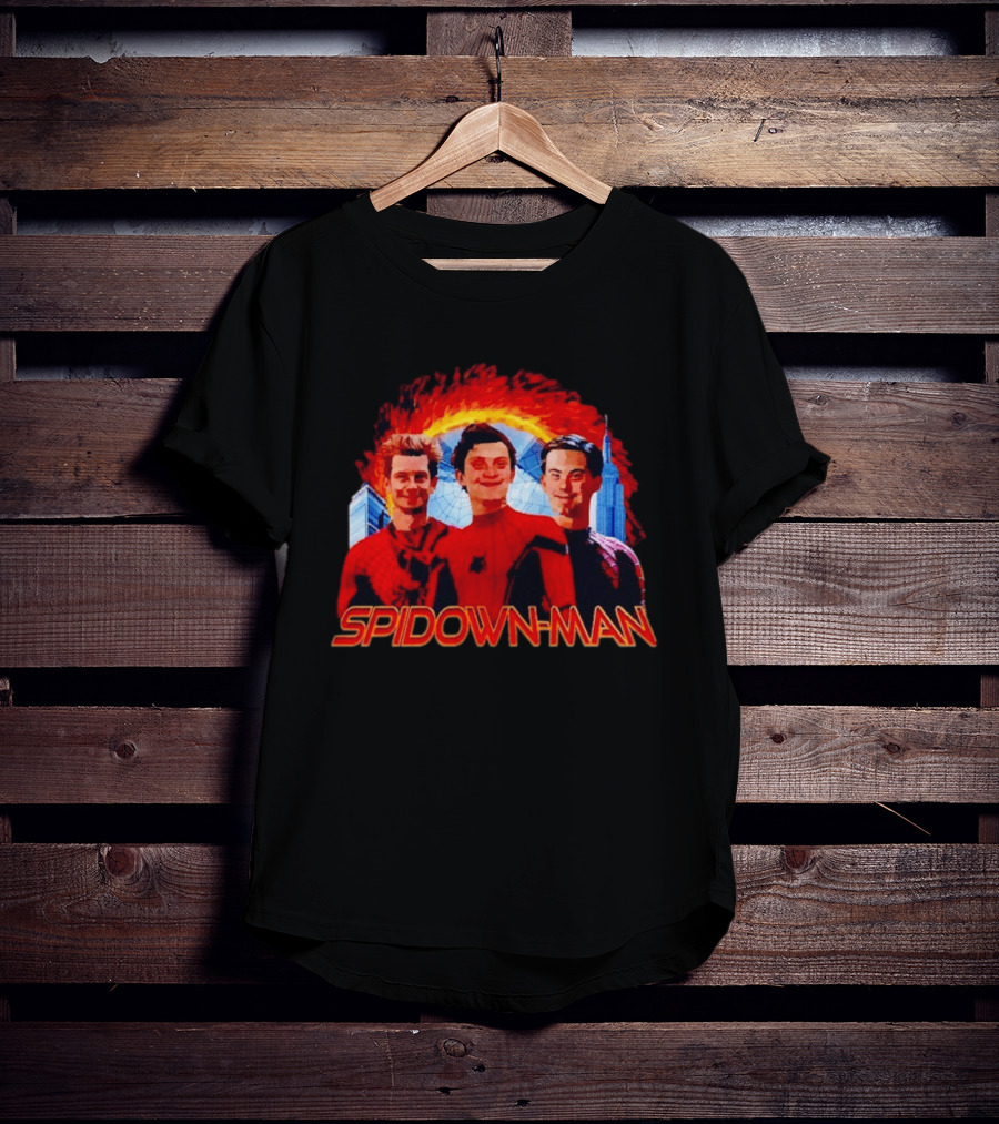 Spidown Man Trio Mashup With Fire And Spider Web T-Shirt