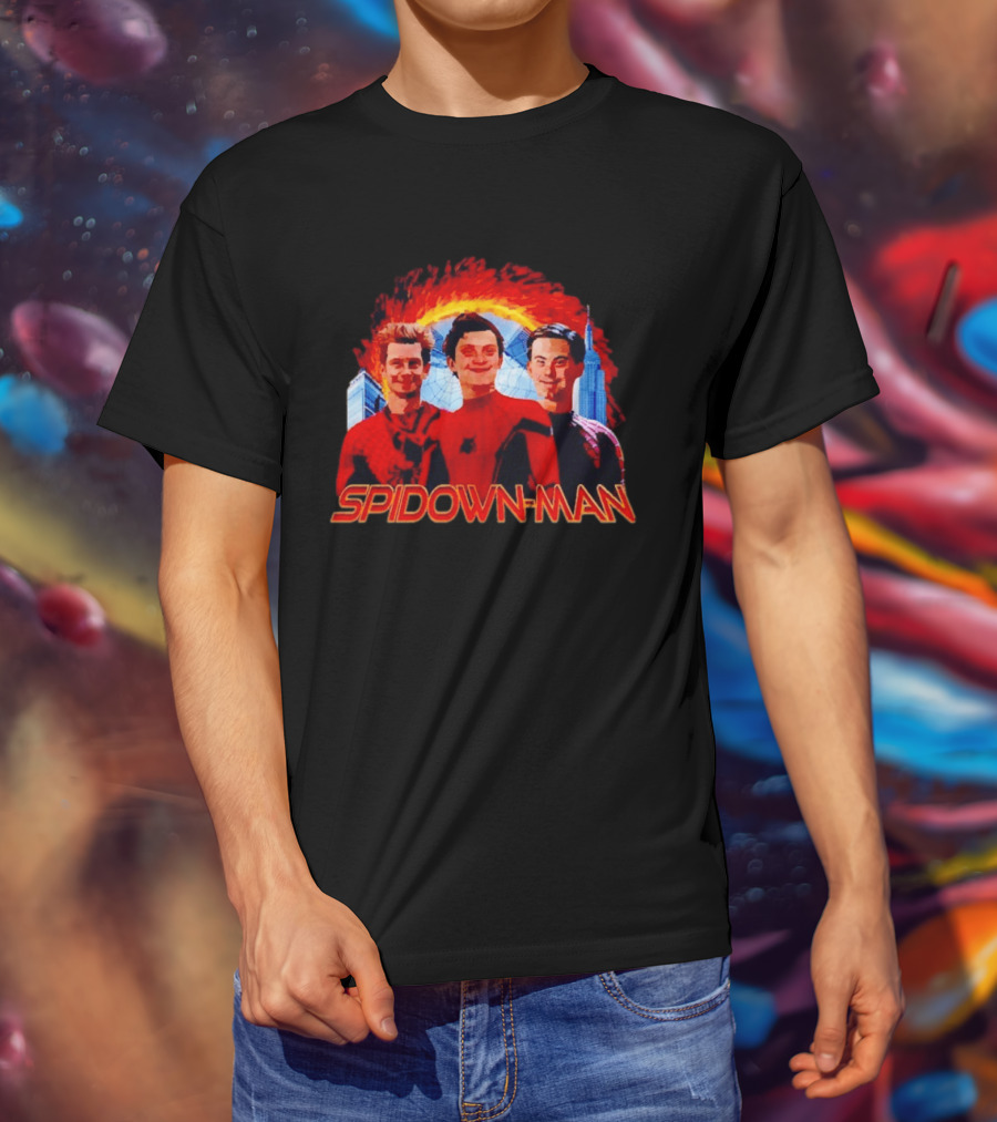 Spidown Man Trio Mashup With Fire And Spider Web T-Shirt