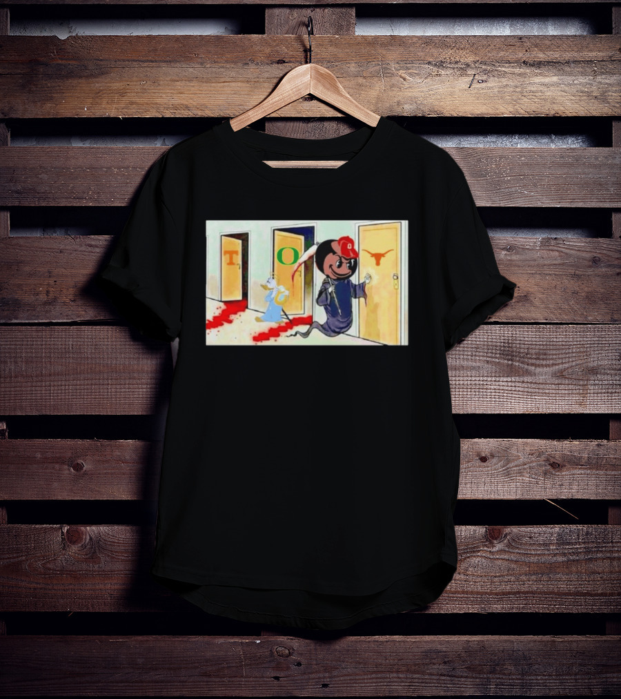 Ohio State Buckeyes Brutus Grim Reaper Knocking Texas Longhorns Door Cartoon T-Shirt