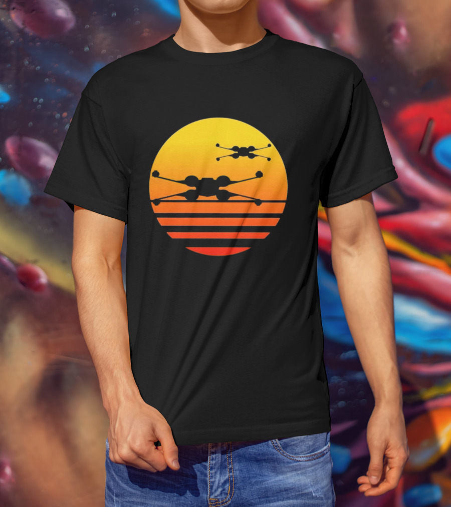 Ctrljoy X Wing Sunset Retro Sci Fi Aesthetic T-Shirt