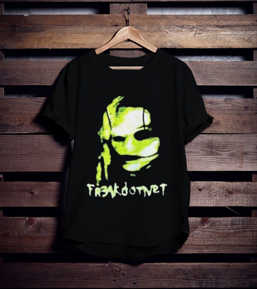 Fr3ak Fr3akdotnet Abstract Glitch Face Green Streaks T-Shirt