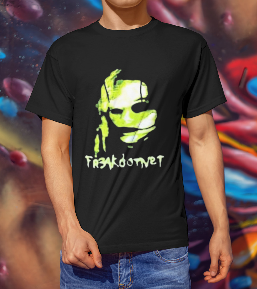 Fr3ak Fr3akdotnet Abstract Glitch Face Green Streaks T-Shirt