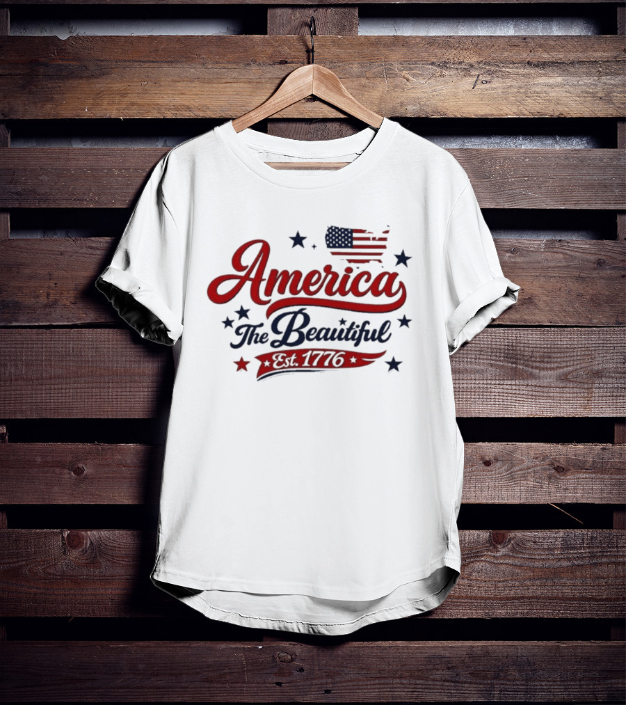 America The Beautiful Est 1776 Flag Stars Patriotic T-Shirt