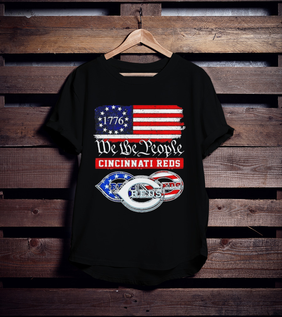 We The People 1776 Cincinnati Reds American Flag T-Shirt
