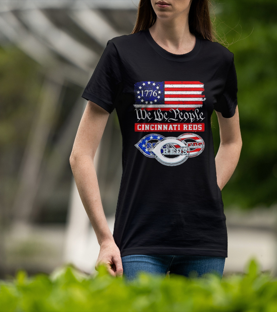 We The People 1776 Cincinnati Reds American Flag T-Shirt
