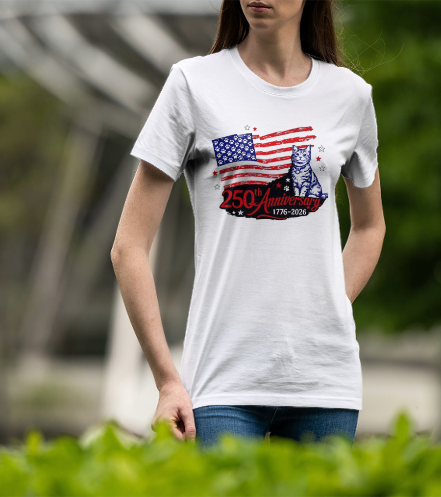 Abolish Ice Defund Resist Protest Cat With 250th Anniversary 1776 2026 USA Flag T-Shirt