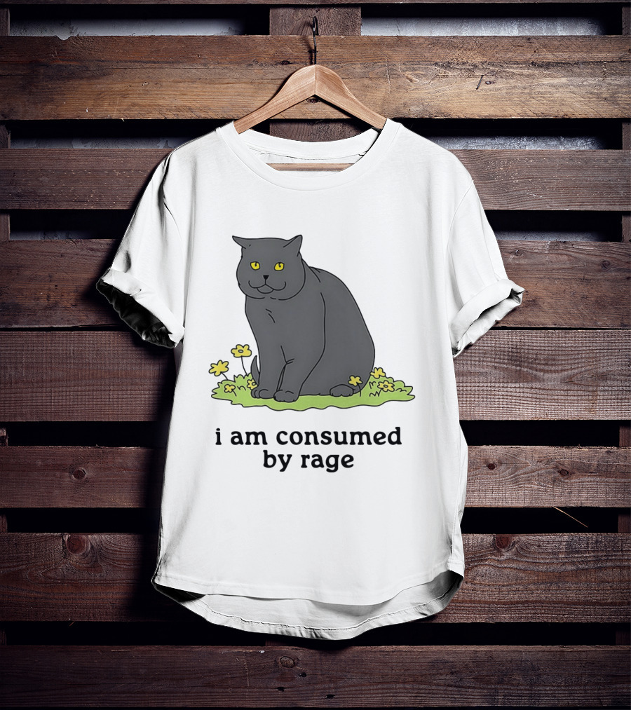 Cat I Am Consumed By Rage Sitting With Yellow Flowers T-Shirt