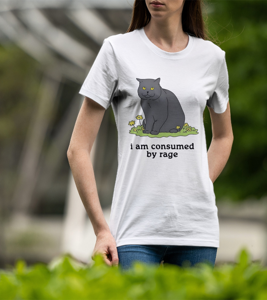Cat I Am Consumed By Rage Sitting With Yellow Flowers T-Shirt