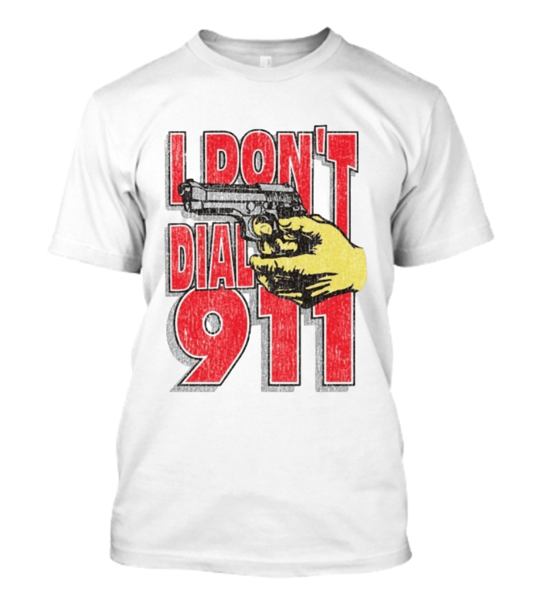 Handgun I Don't Dial 911 Retro Bold Red T-Shirt