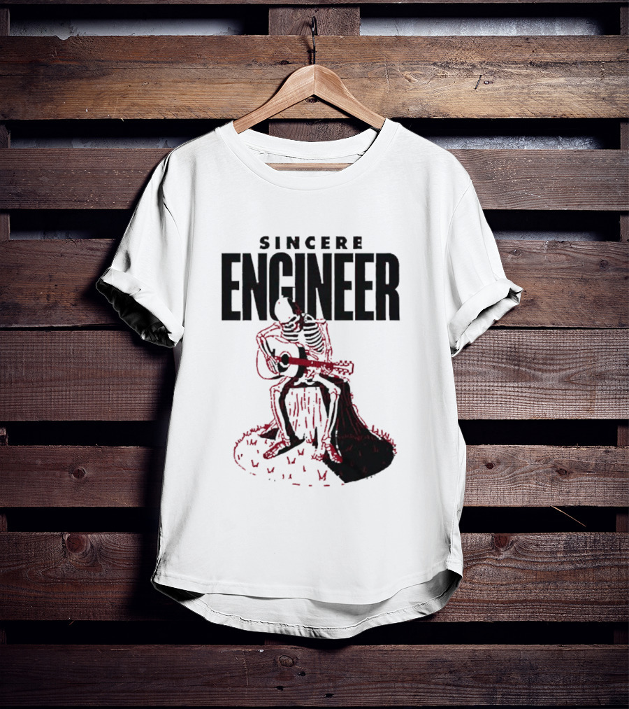 Sincere Engineer Skeleton Playing Guitar On Tree Stump T-Shirt