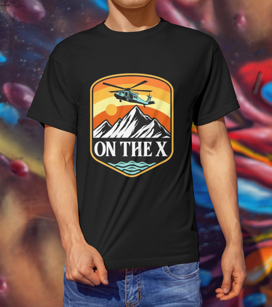 Otx Nation On The X Blackhawk Helicopter Mountain Sunset T-Shirt