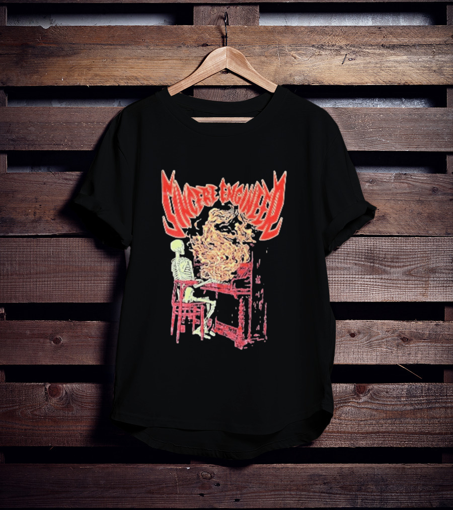 Sincere Engineer Skeleton With Flaming Piano T-Shirt