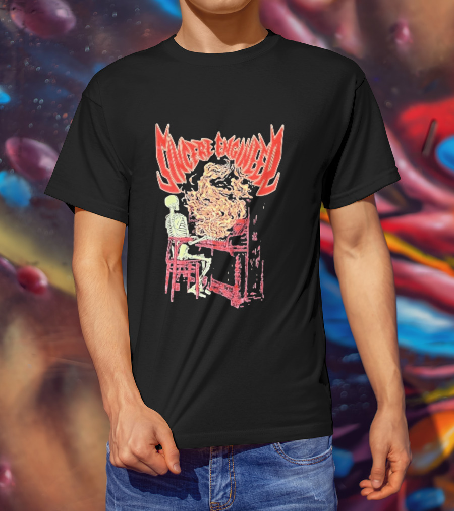 Sincere Engineer Skeleton With Flaming Piano T-Shirt