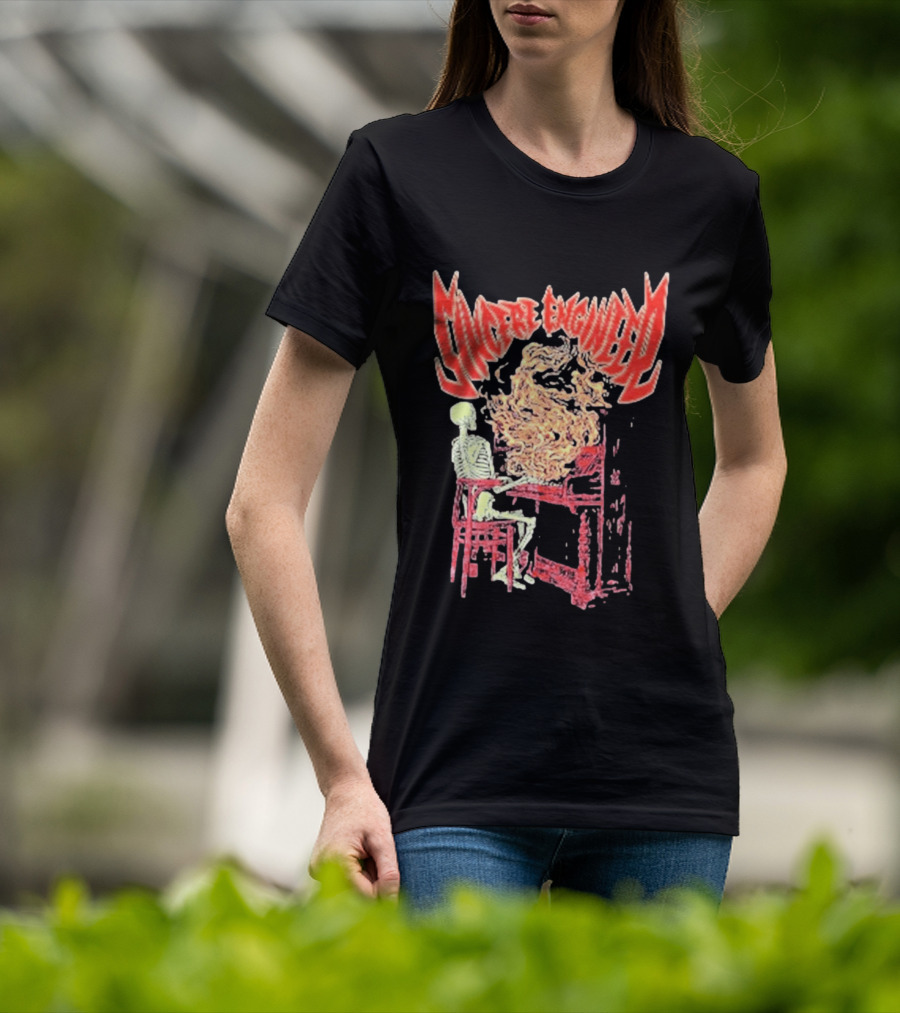 Sincere Engineer Skeleton With Flaming Piano T-Shirt
