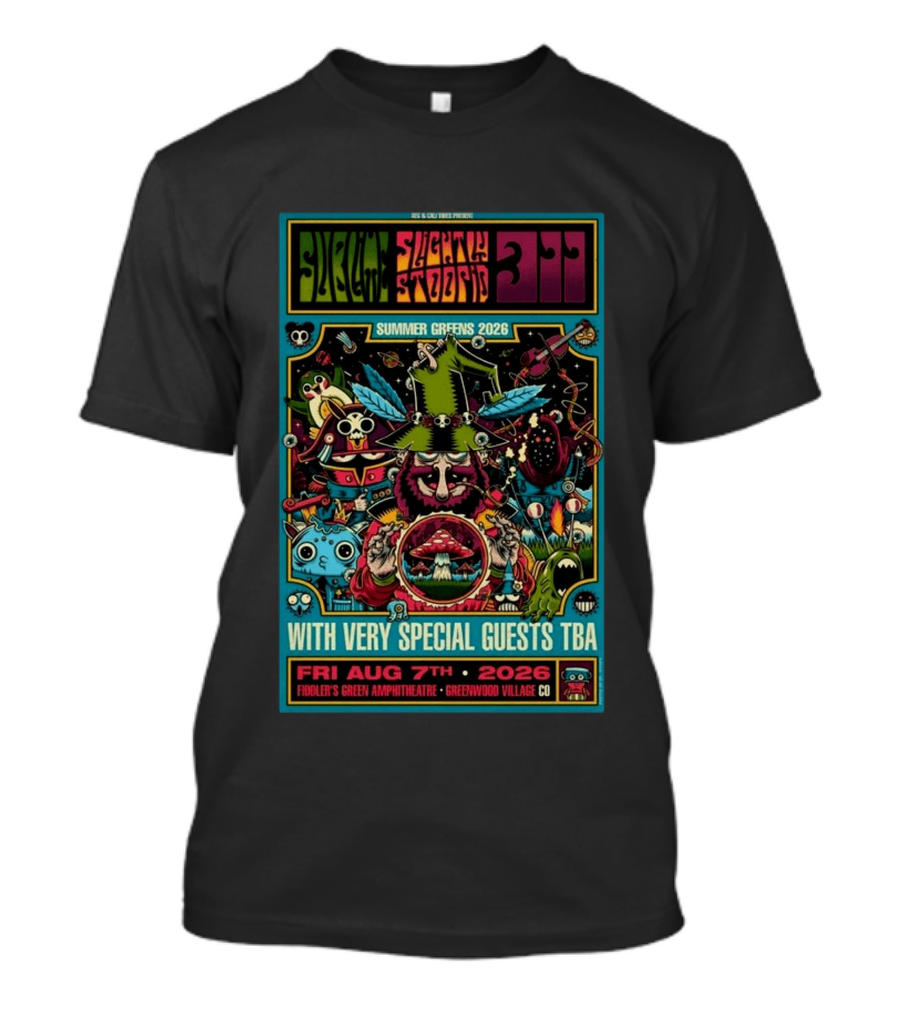 Sublime Slightly Stoopid 311 Summer Greens 2026 Fri Aug 7 Fiddler's Green Amphitheatre Greenwood Village CO With Very Special Guests TBA T-Shirt