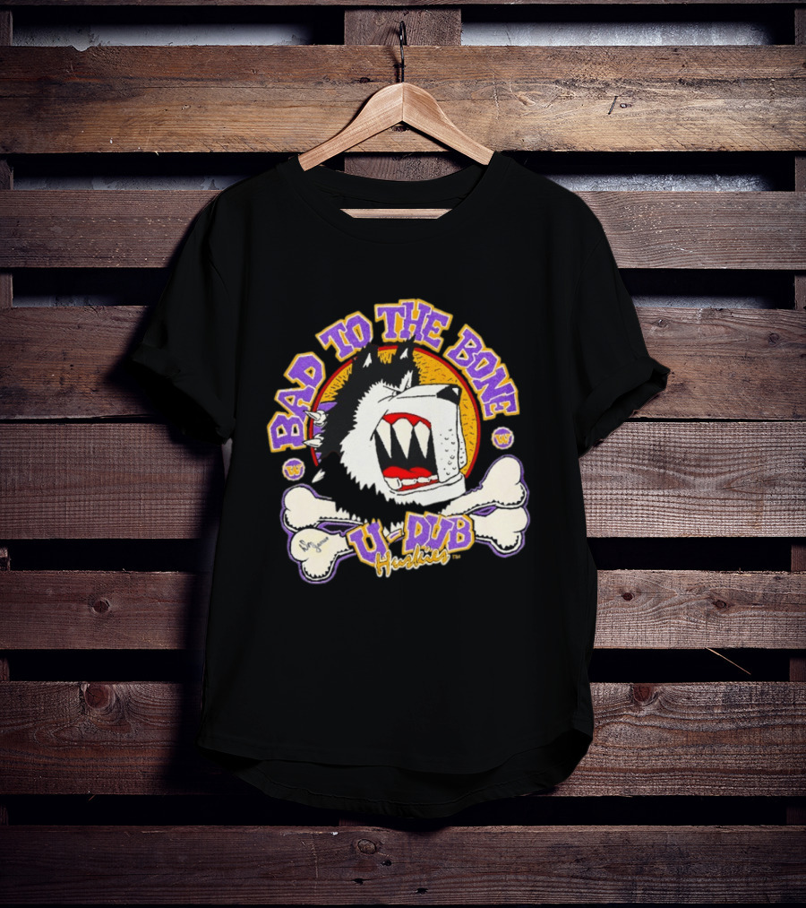 Bad To The Bone U Dub Washington Huskies Dog Bones 1991 T-Shirt