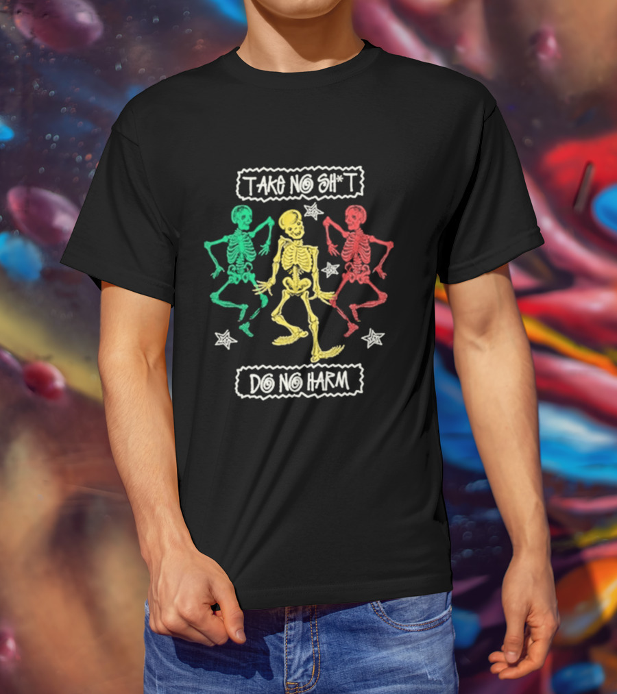Mn+la Take No Shit Do No Harm Skeleton Trio With Stars T-Shirt