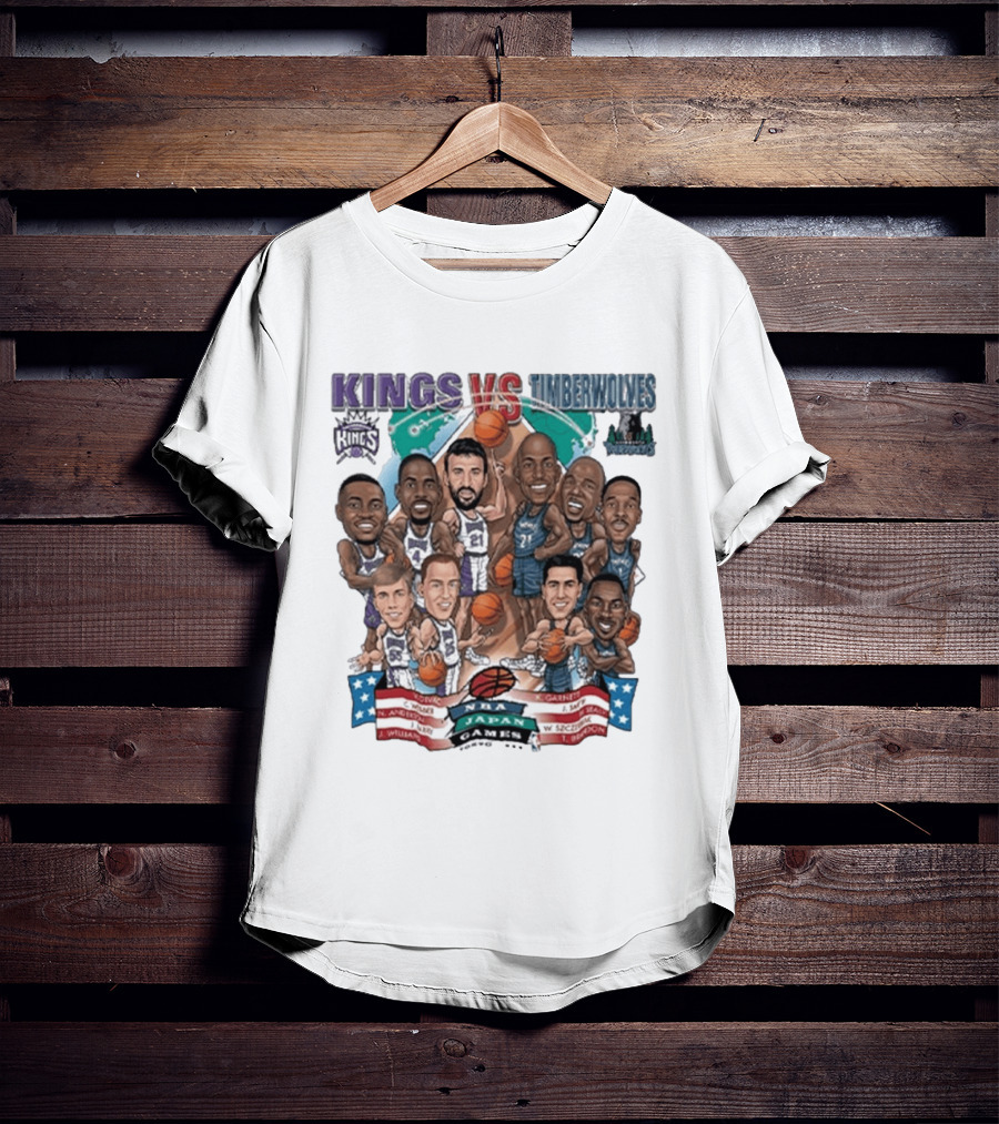 Kings Vs Timberwolves NBA Japan Games Tokyo 1999 Player Caricatures Basketball Showdown T-Shirt