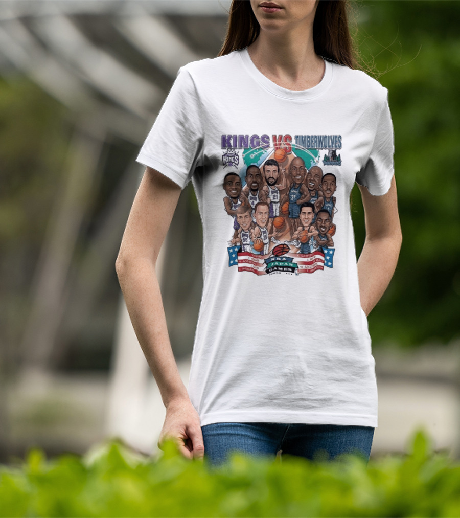 Kings Vs Timberwolves NBA Japan Games Tokyo 1999 Player Caricatures Basketball Showdown T-Shirt