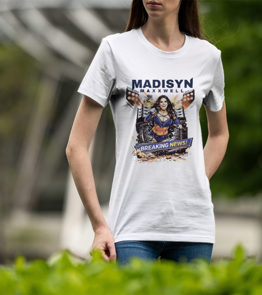 Madisyn Maxxwell Breaking News Dynamic Character Artwork Explosion T-Shirt