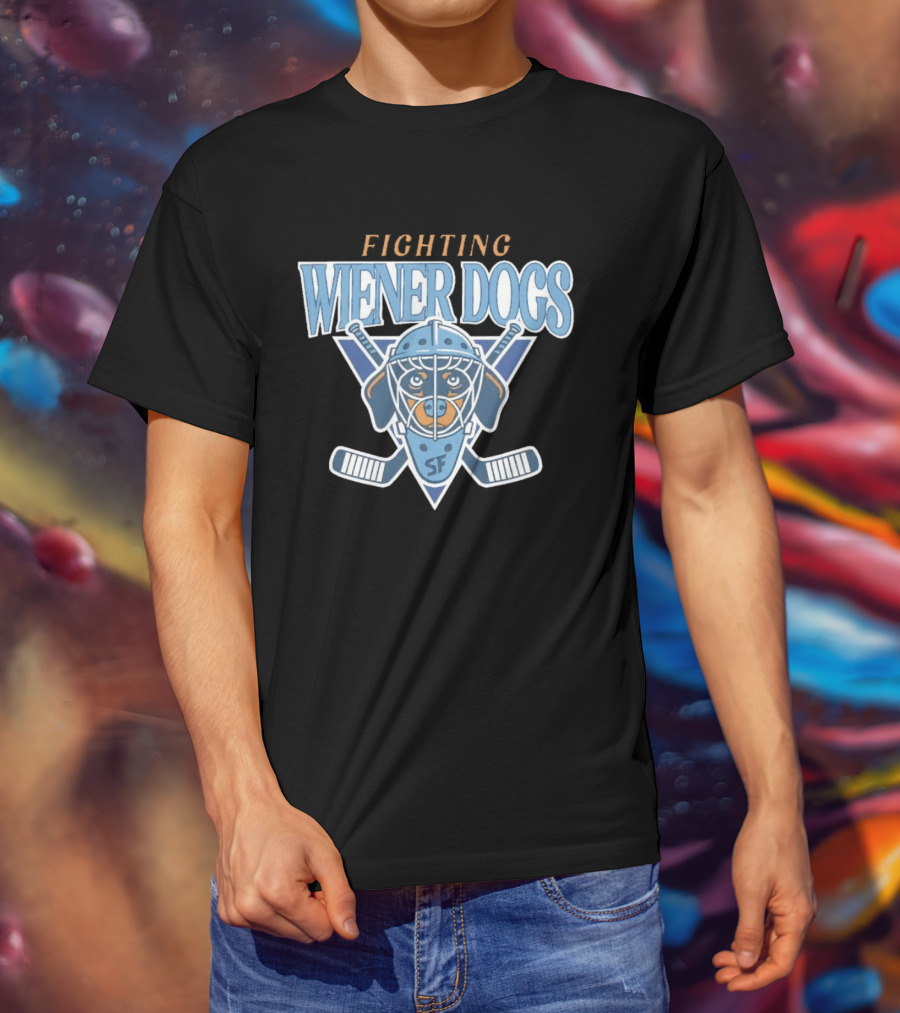 Fighting Wiener Dogs Hockey Mask SF Crossed Sticks T-Shirt