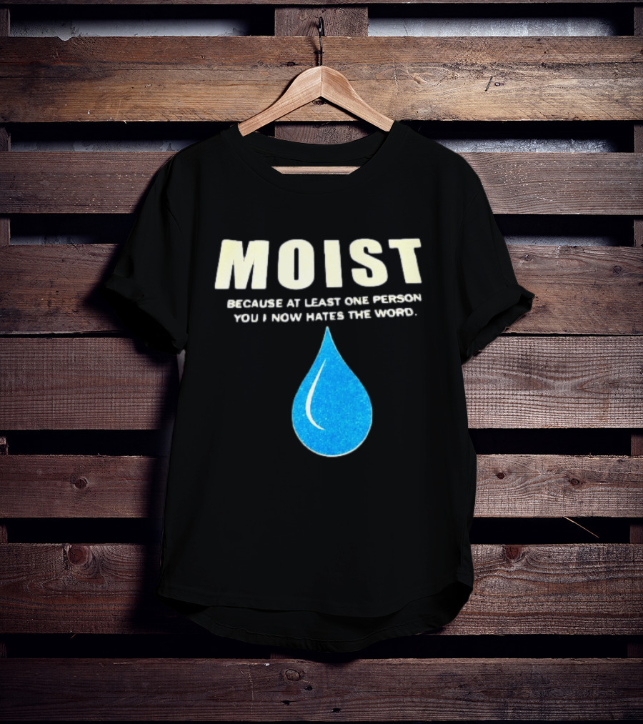 Moist Because At Least One Person You Know Hates The Word Blue Water Droplet T-Shirt