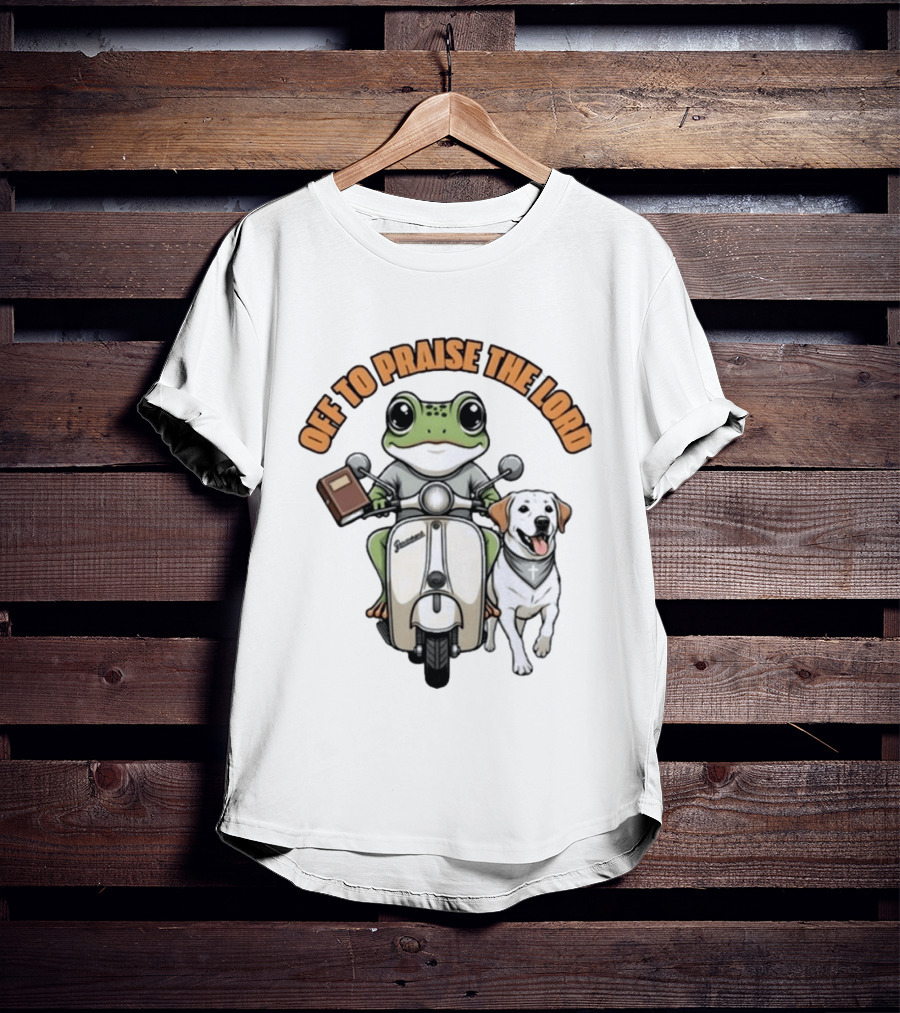 Off To Praise The Lord Frog Riding Scooter Labrador T-Shirt