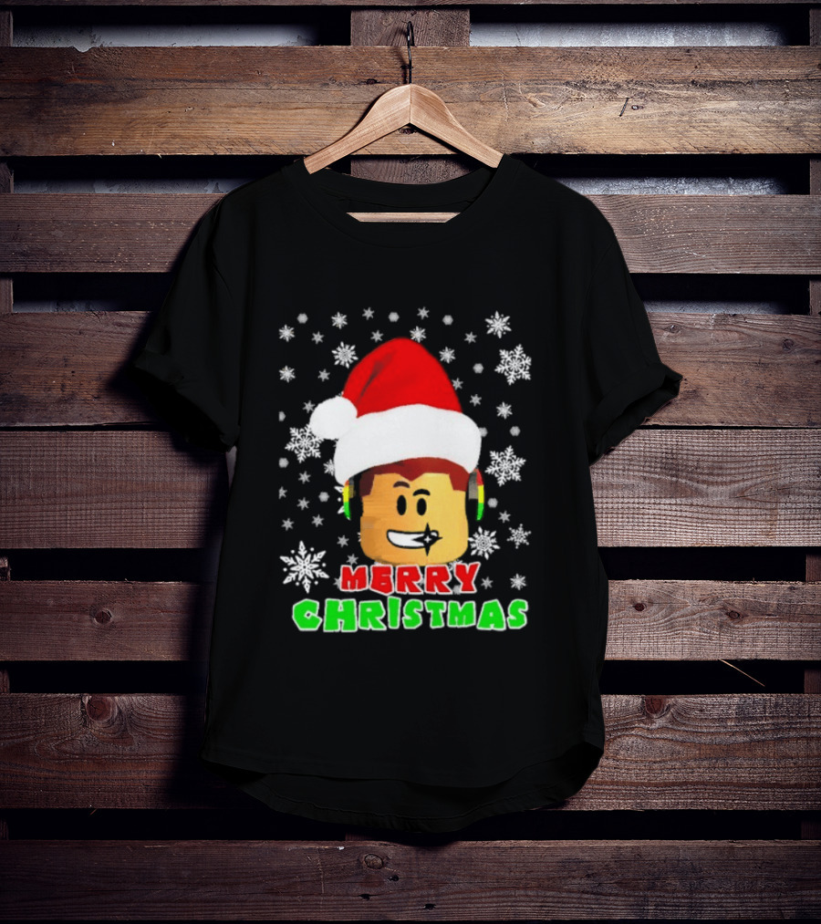 Roblox Merry Christmas Santa Hat Holiday Snowflakes T-Shirt