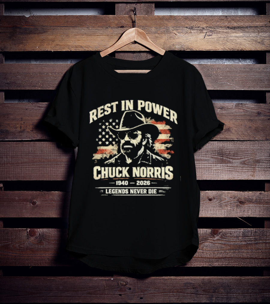 Rest In Power Chuck Norris 1940 2023 Legends Never Die American Flag T-Shirt