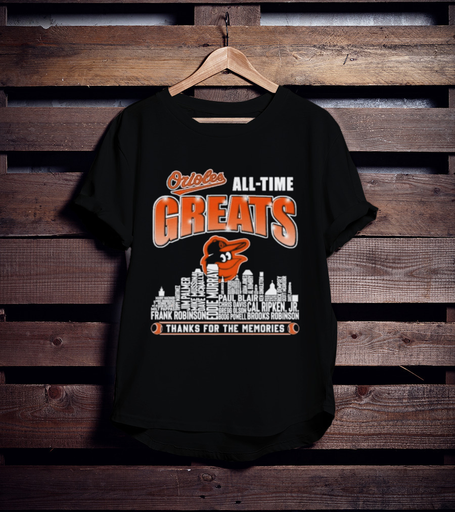 Orioles All Time Greats Thank You For The Memories City Skyline T-Shirt