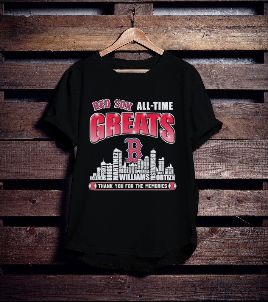 Red Sox All Time Greats Boston Skyline Williams Ortiz Thank You For The Memories T-Shirt