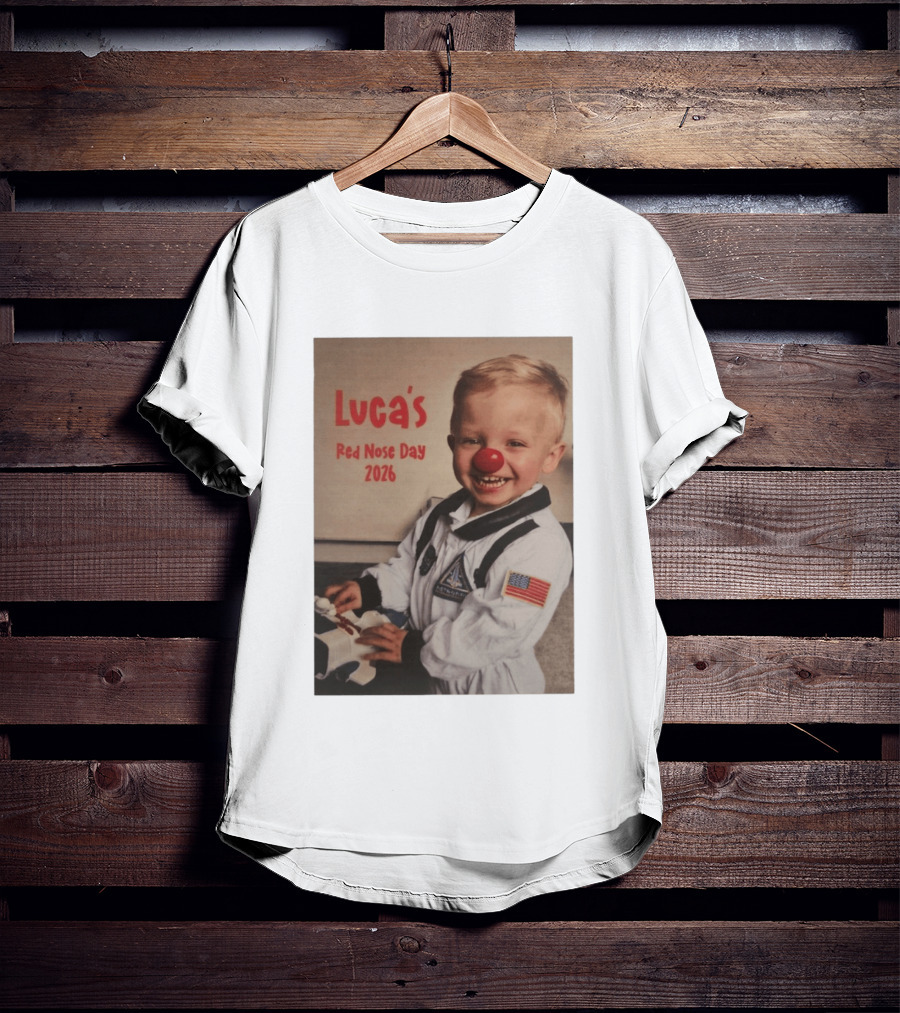 Luca's Red Nose Day 2026 Astronaut American Flag Kid's Costume Space T-Shirt