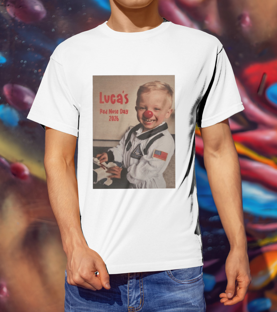 Luca's Red Nose Day 2026 Astronaut American Flag Kid's Costume Space T-Shirt