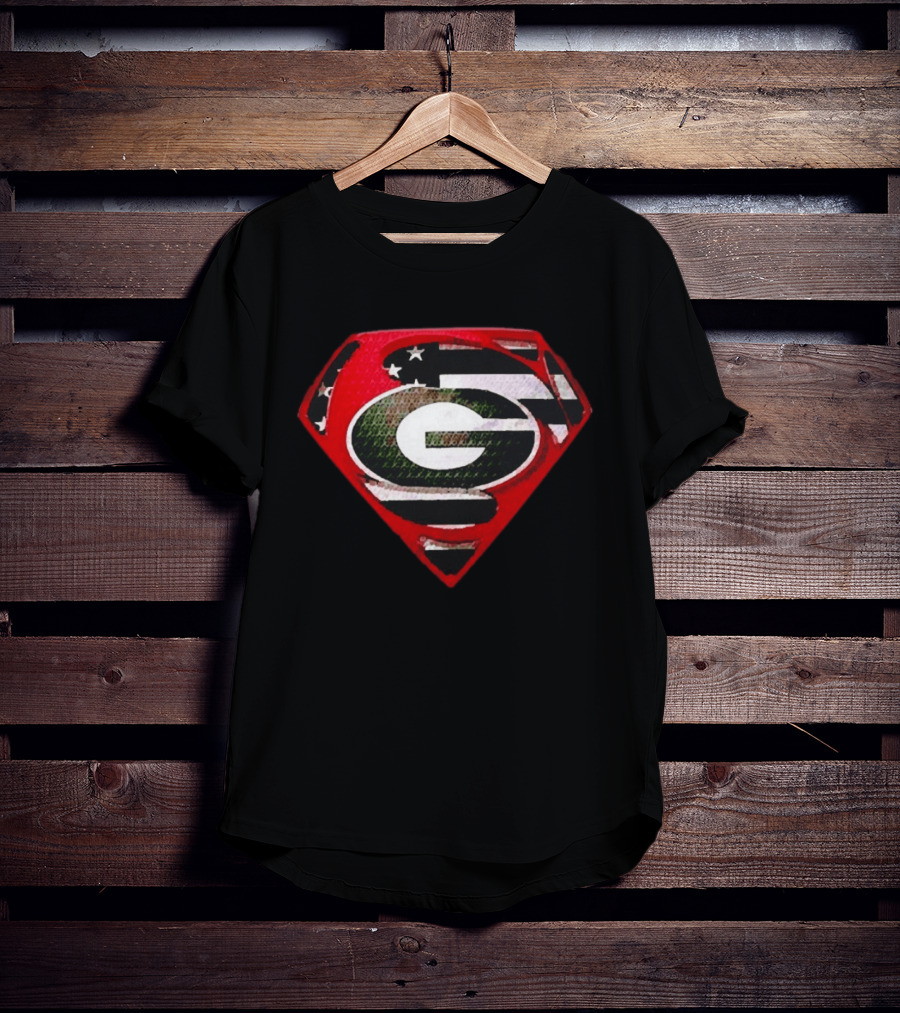 Georgia Bulldogs Superman Logo Red American Flag Bulldog Nation T-Shirt
