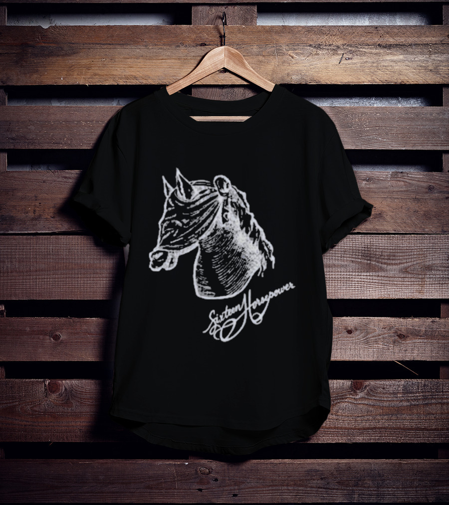 Hello Blindfold Horse Sketch Sixteen Horsepower Signature T-Shirt