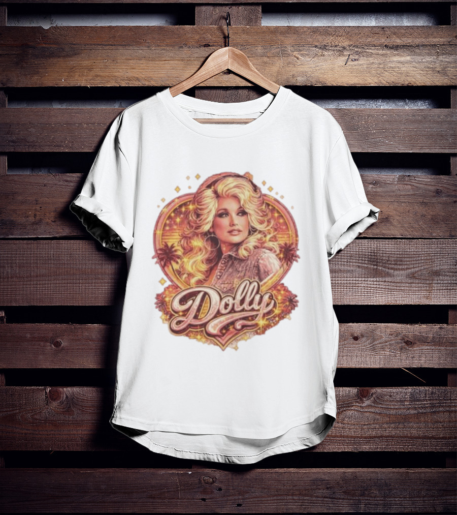 Dolly Parton Retro Vintage Style With Heart And Palm Trees T-Shirt