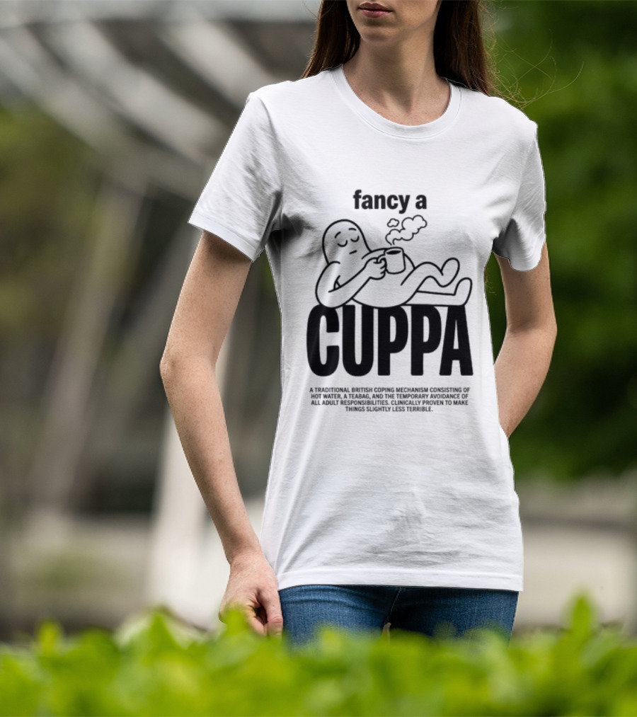 Fancy A Cuppa Relaxing Cartoon Holding Tea Cup T-Shirt