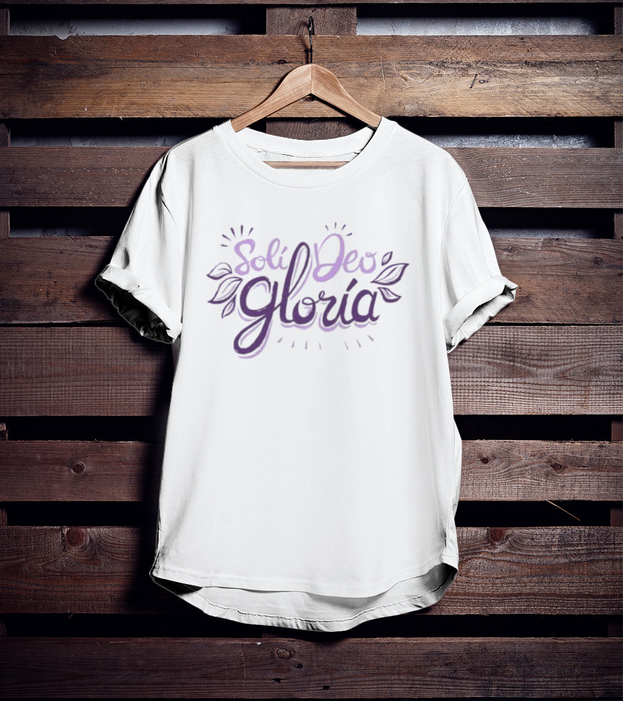 Soli Deo Gloria Purple Handwritten Script With Leaves T-Shirt