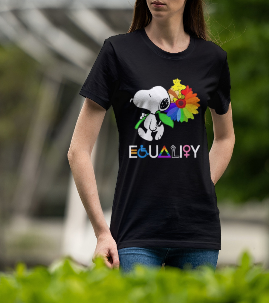 Snoopy Flower Equality Rainbow LGBTQ+ Inclusivity T-Shirt