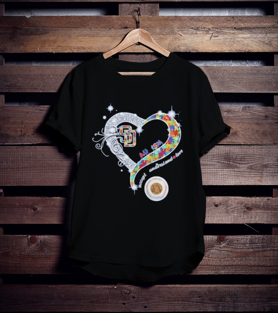 San Diego Baseball Heart Autism Accept Understand Love Puzzle T-Shirt
