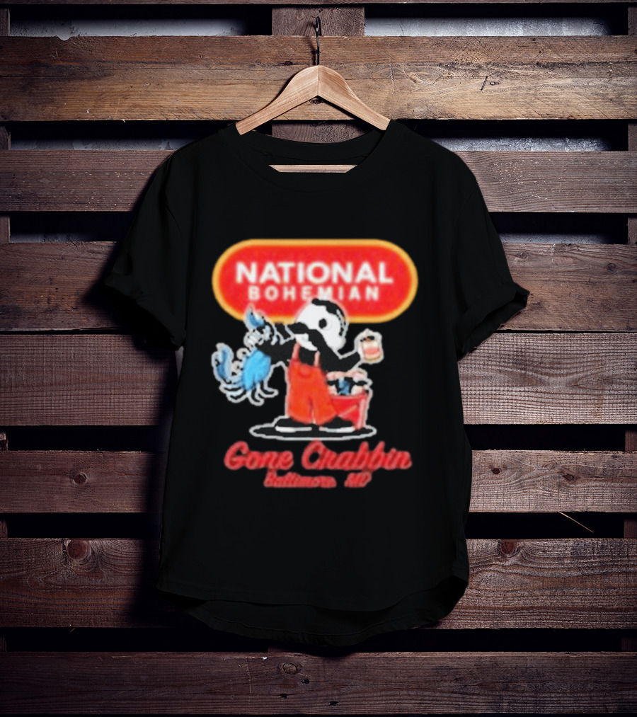 National Bohemian Beer Gone Crabbin' Baltimore MD Mr. Boh With Crab And Beer T-Shirt