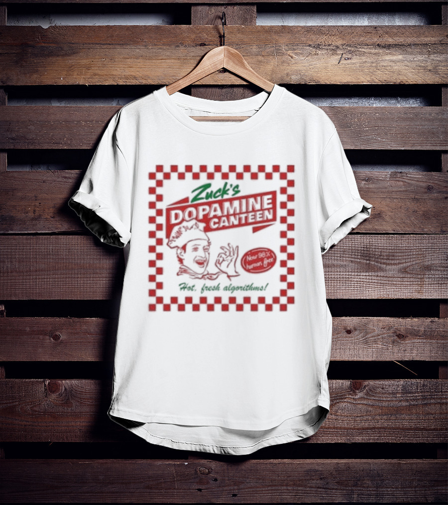 Zuck's Dopamine Canteen Red Retro Illustration By Jim'll Paint It T-Shirt