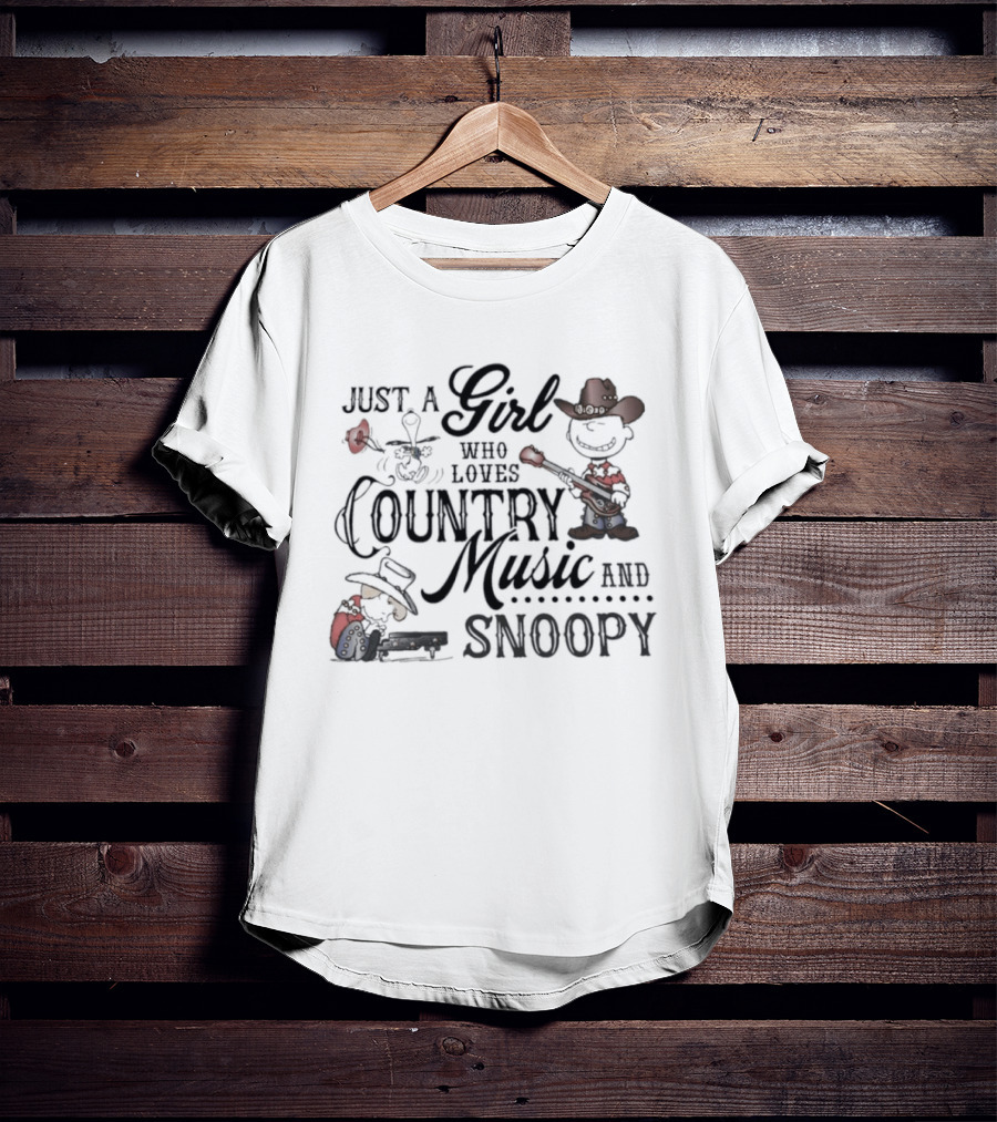 Just A Girl Who Loves Country Music And Snoopy Cowboy Hat Guitar T-Shirt